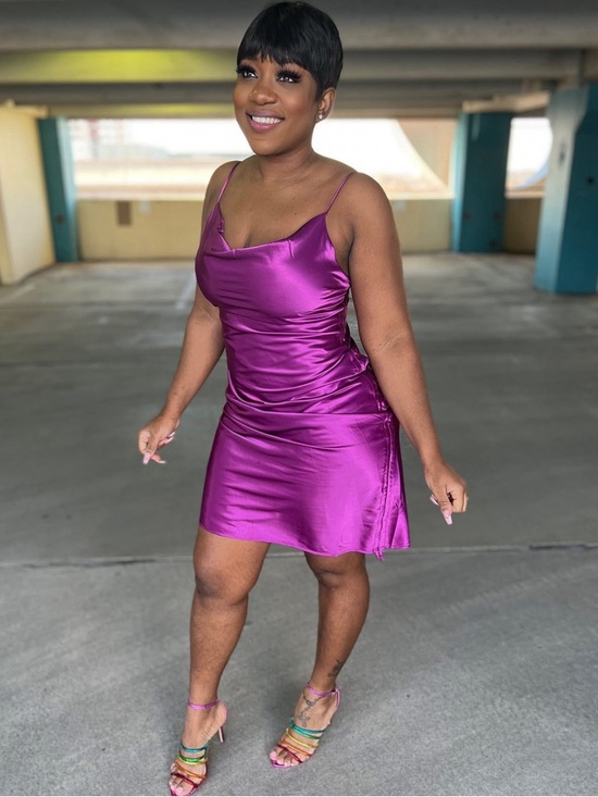 Dresses & Skirts - Satin Cowl Neck Slip Dress in Vibrant Magenta